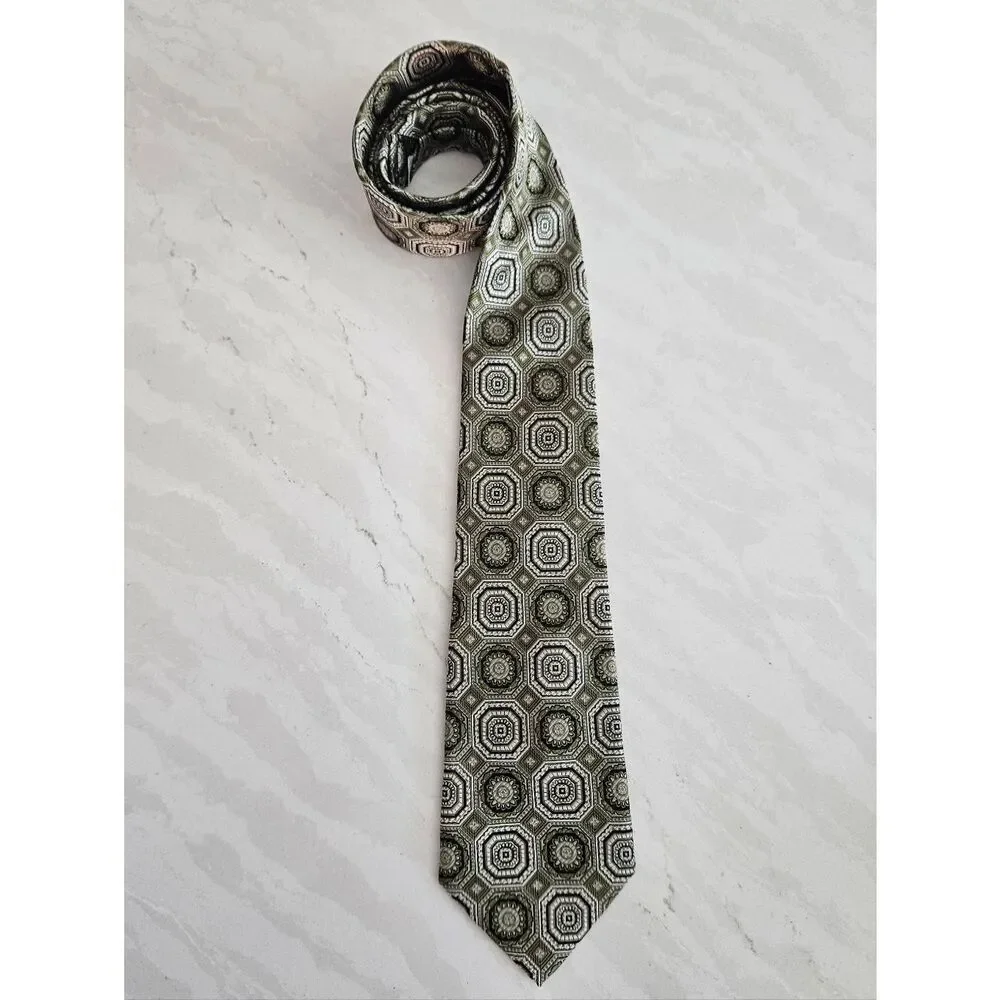 Burma Bibas Patterned Olive Green Men's Silk Tie